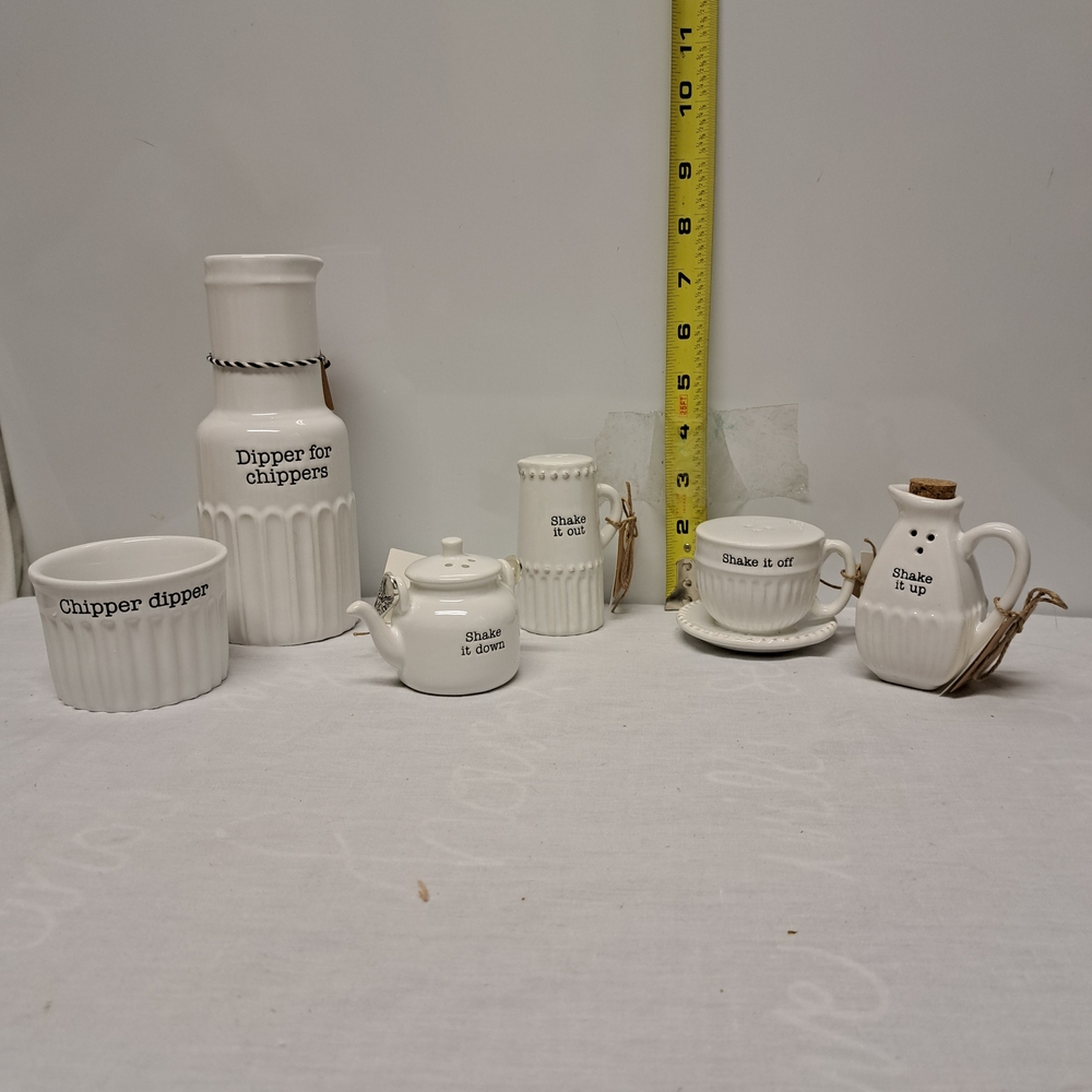 Mud Pie White Ceramic Mini Condiment and Tea Set